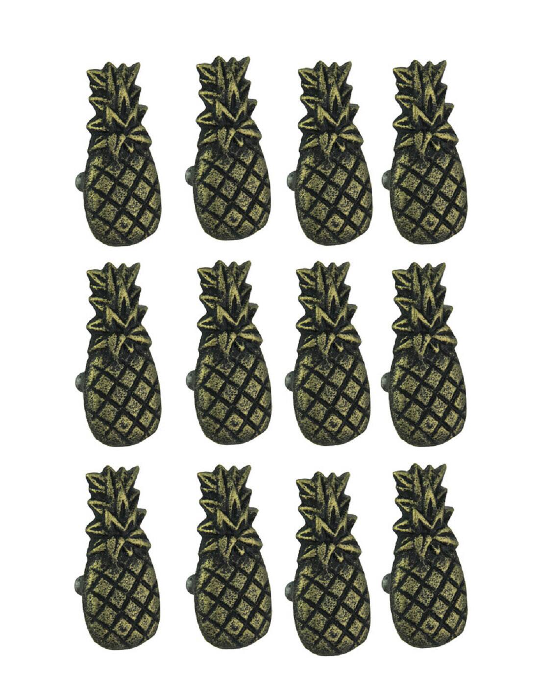 Front. Chesapeake Bay - Set of 12 Distressed Antique Brass Finish Cast Iron Pineapple Drawer Pulls - Bronze.
