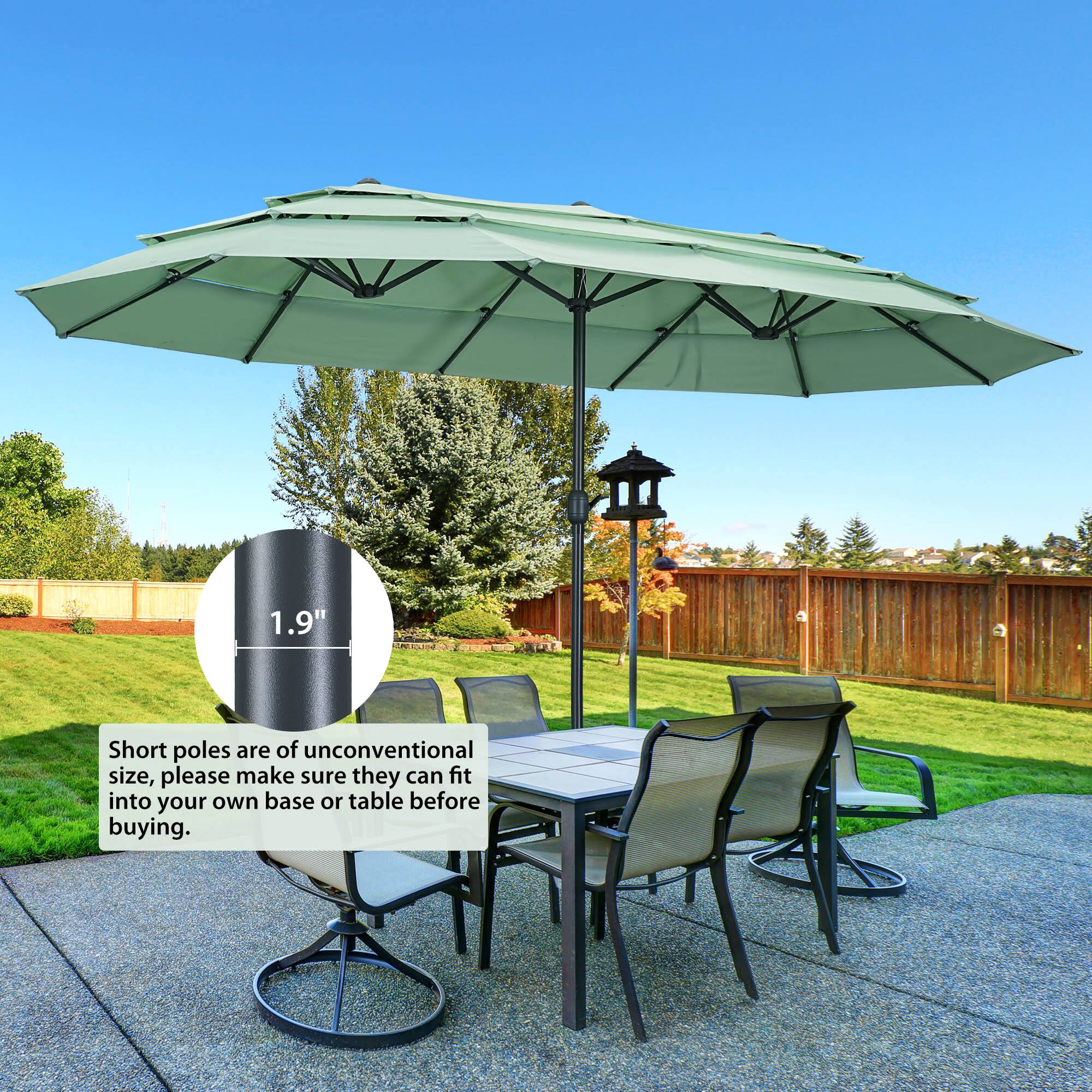 1.9"  
Short poles are of unconventional size, please make sure they can fit into your own base or table before buying.