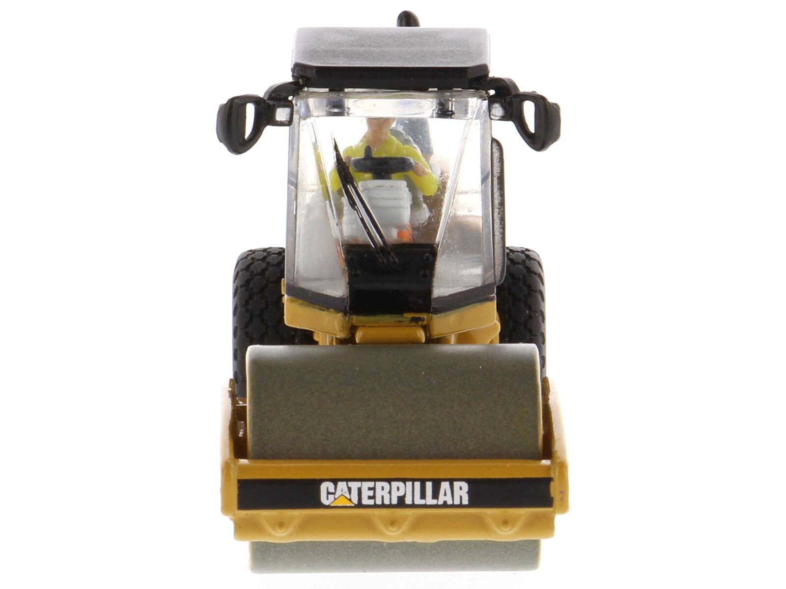 Back. Diecast Masters - CAT Caterpillar CS56 Smooth Drum Vibratory Soil Compactor with Operator "High Line" Series 1/87 (HO) Scale Diecast - Yellow .
