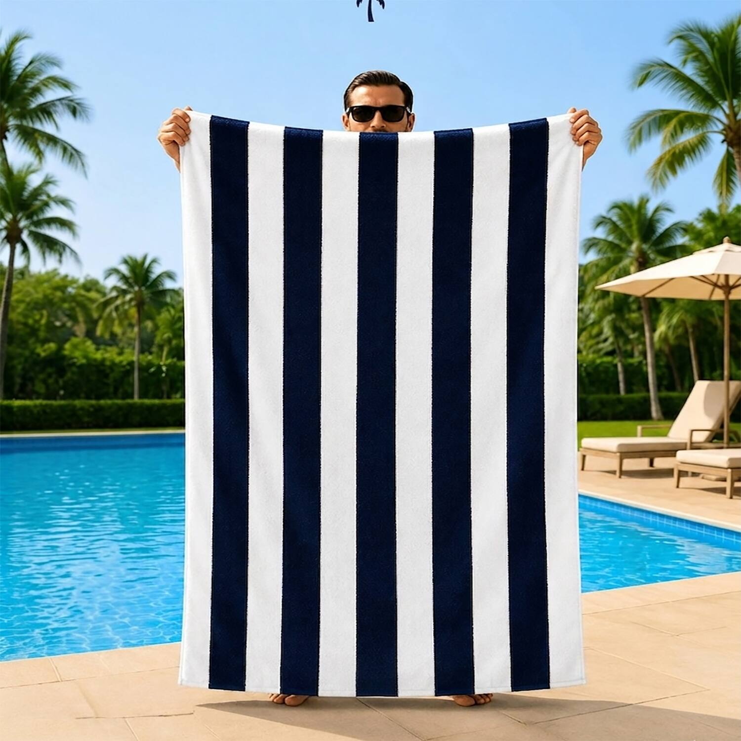 Alt View 2. Plazatex - Plazatex Cabana Terry Cloth Stripe 80% Cotton 20% Polyester 2 Pack Beach Bath Towel 36" x 66" Navy - Navy.