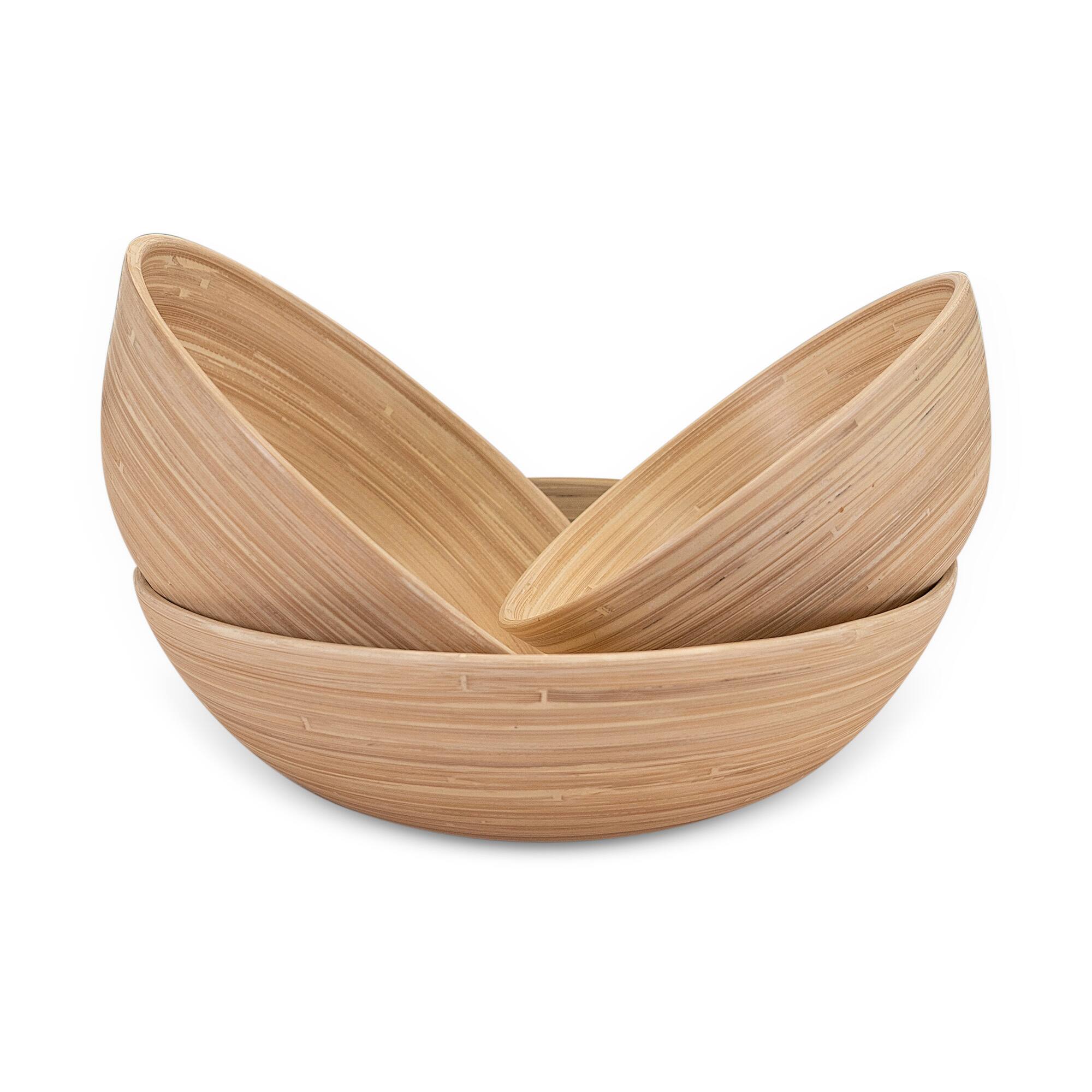 Left. Lexa - Bamboo 3-Piece Bowl Set, 12, 10, 8 Inch, Natural Bamboo - Natural.