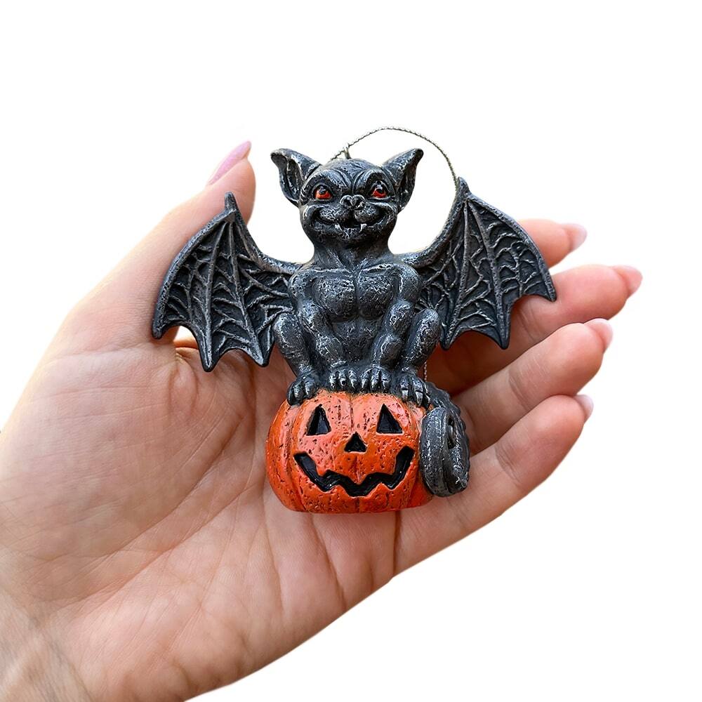Back. OrnamentallyYou - Spooky Gargoyle on a Pumpkin Ornament Goth Halloween Themed Tree Decor - Multi-colored.