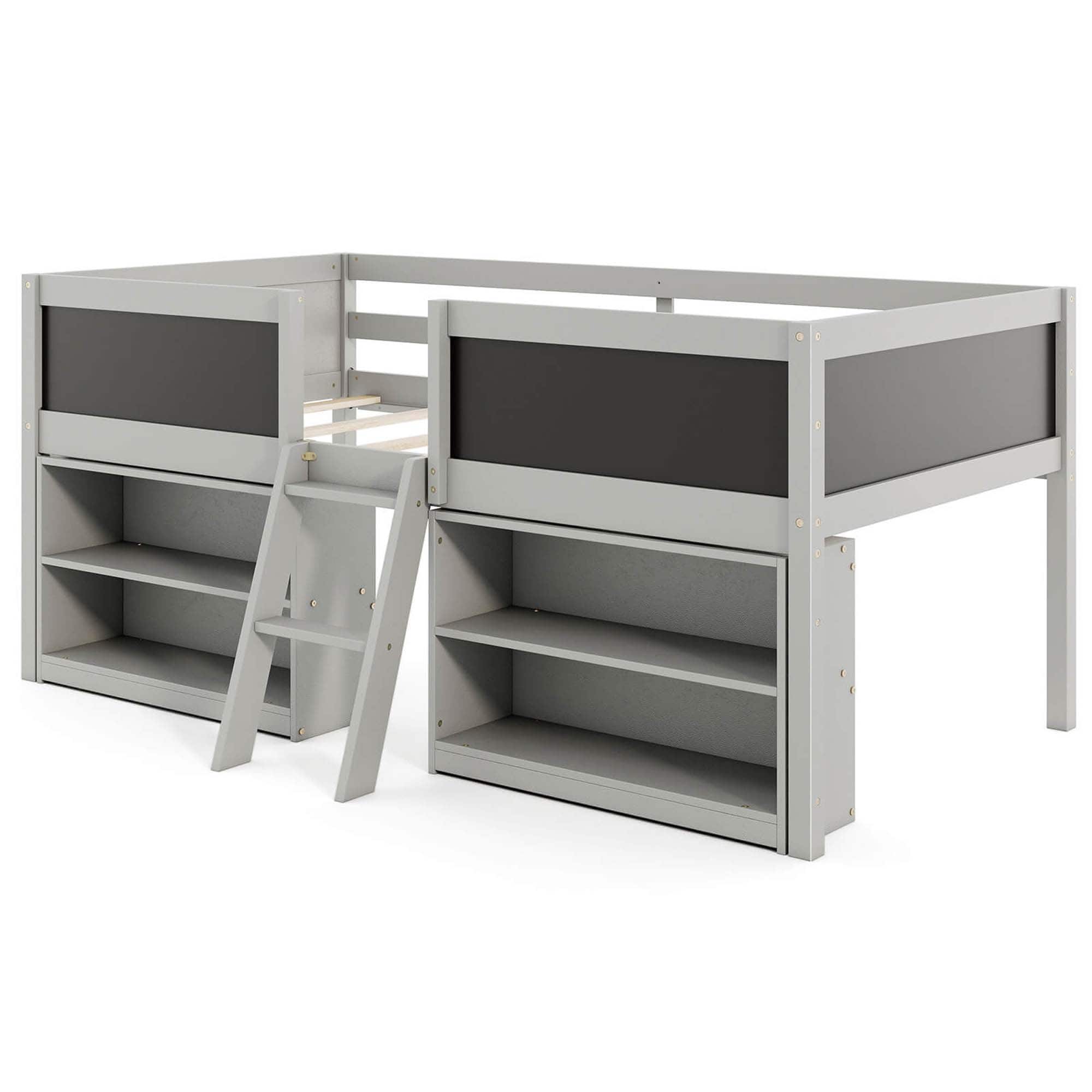 Costway - Twin Size Low Loft Bed with Ramp Ladder & Bookcases Full-length Safety Guardrail - Gray price history on PriceWatchPro