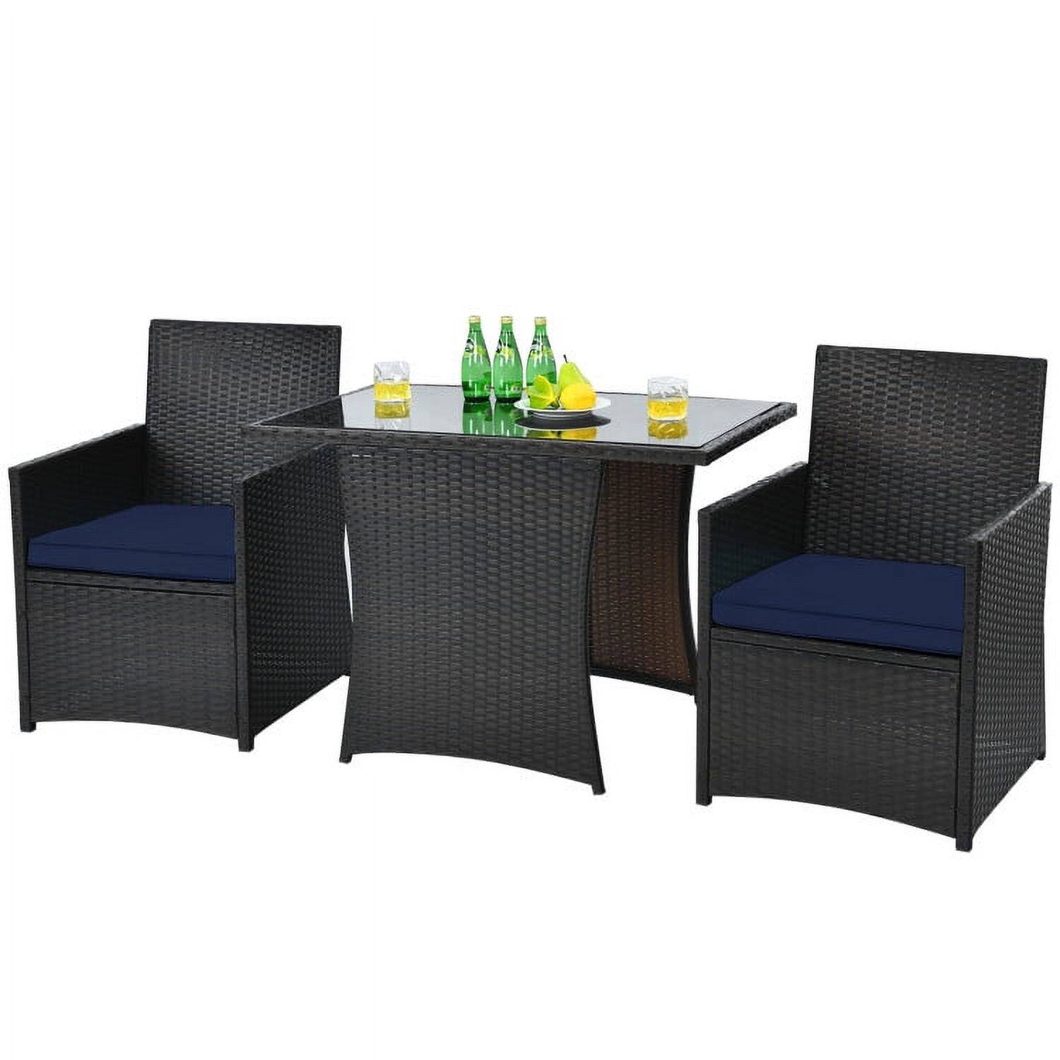 Alt View 4. Kadyn - 3 Pieces Patio Rattan Furniture Set, Outdoor Furniture Garden Conversation Sets with Cushion and Sofa Armrest-Gray - Blue.