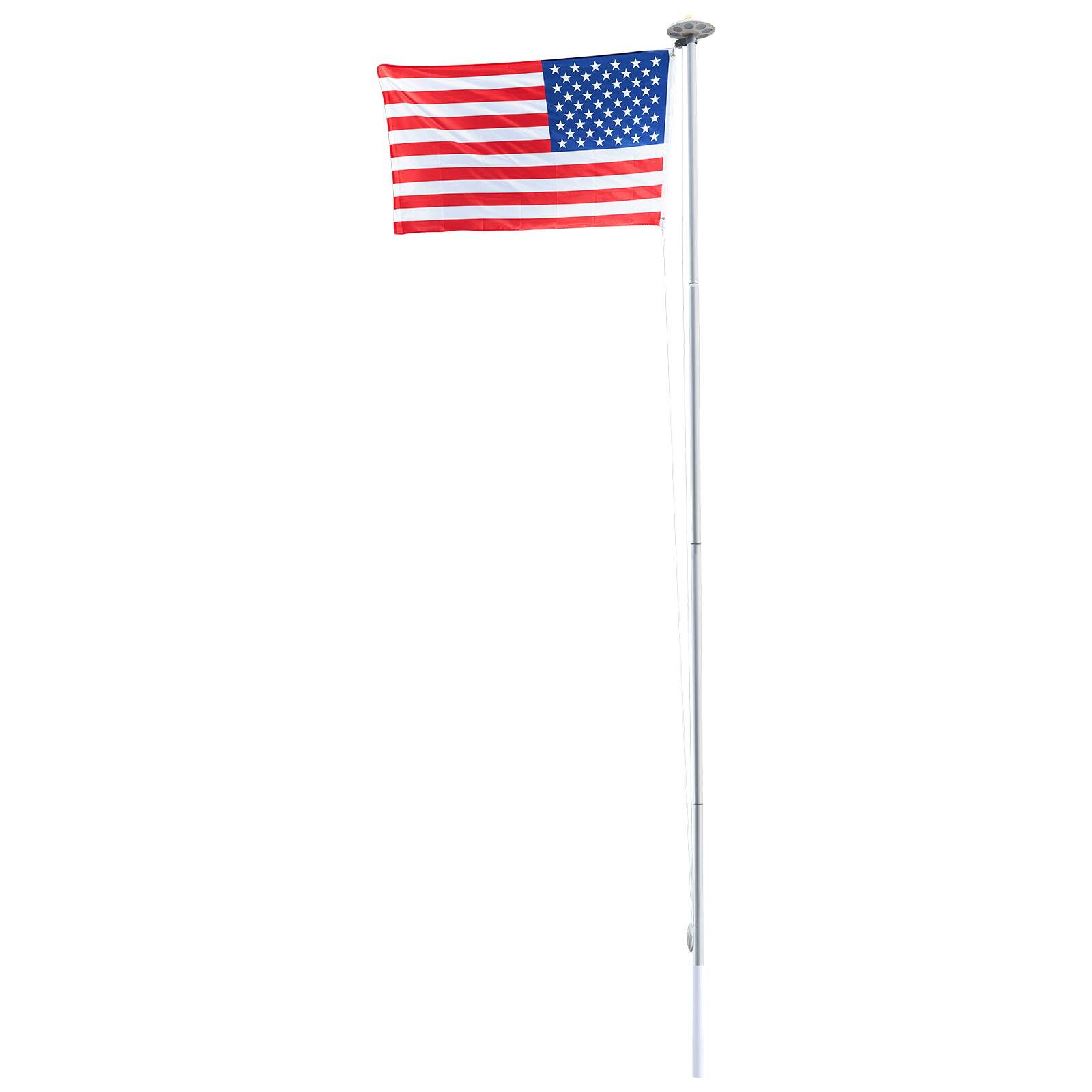 Alt View 5. VEVOR - Flag Pole, 25ft Heavy Duty Sectional Flagpole Kit with 136 LED Solar Light for Outside House In Ground - Silver.
