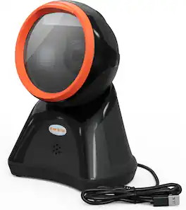 Ambir Technology Inc - Ambir DB100 Hands Free Plug & Play Omni-Directional Desktop USB 1D, 2D and QR Barcode Scanner - Black/Orange - Black and Orange