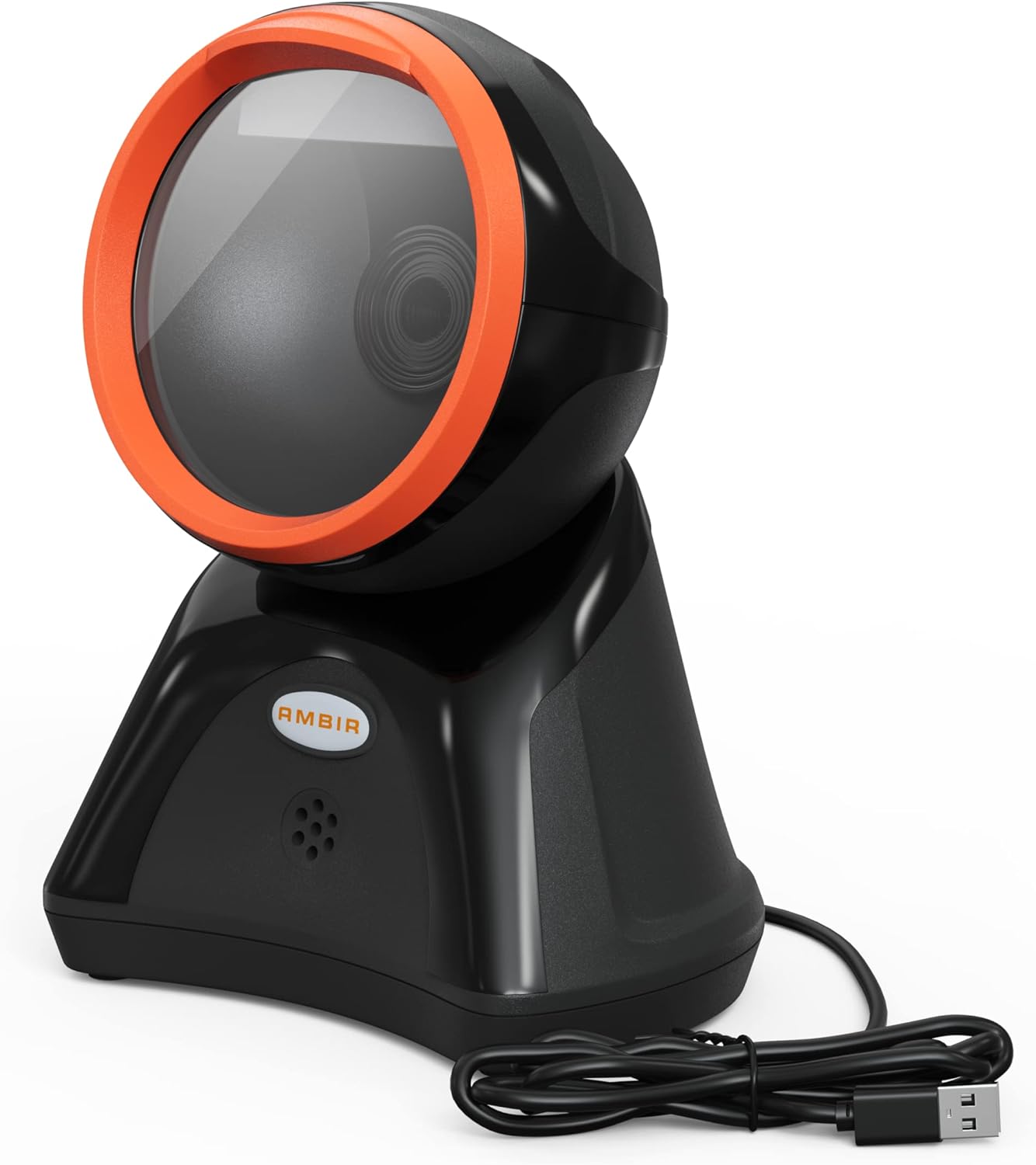 Front. Ambir Technology Inc - Ambir DB100 Hands Free Plug & Play Omni-Directional Desktop USB 1D, 2D and QR Barcode Scanner - Black/Orange - Black and Orange.