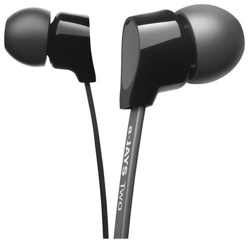 Front Standard. JAYS of Sweden - a-JAYS Two Earbud Headphones - Deep High Gloss Black.