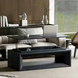 Loheer - Lift Top Coffee Table with Storage Modern Rising Floating Tabletop Center Table - Black