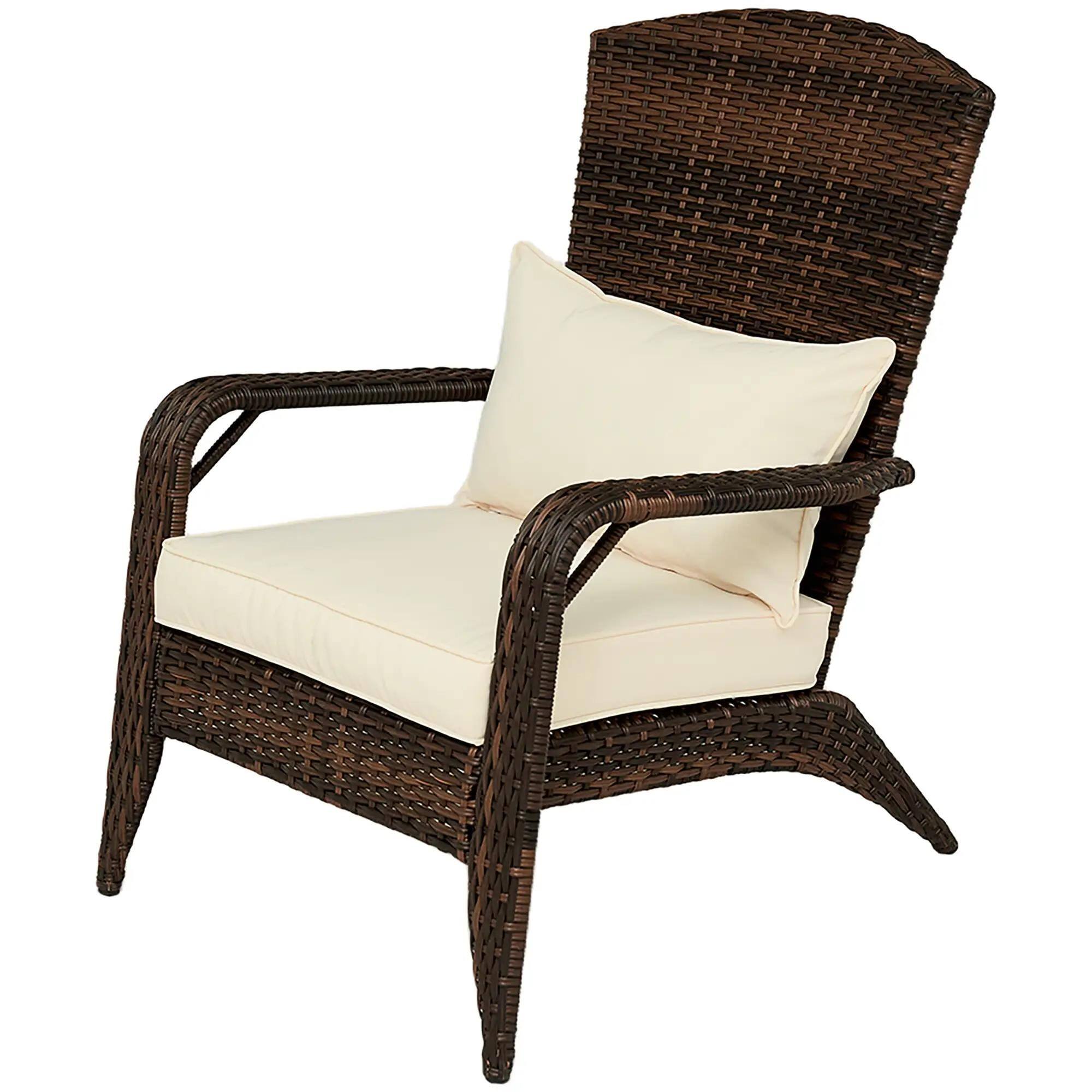 Resenkos - Rattan Adirondack Chair with Comfortable Cushions, Tall Backrest, Perfect for Outdoor Deck - Cream White