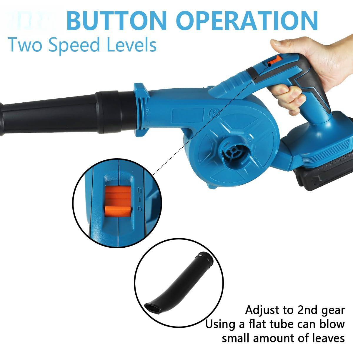 BUTTON OPERATION  
Two Speed Levels  

Adjust to 2nd gear  
Using a flat tube can blow small amount of leaves