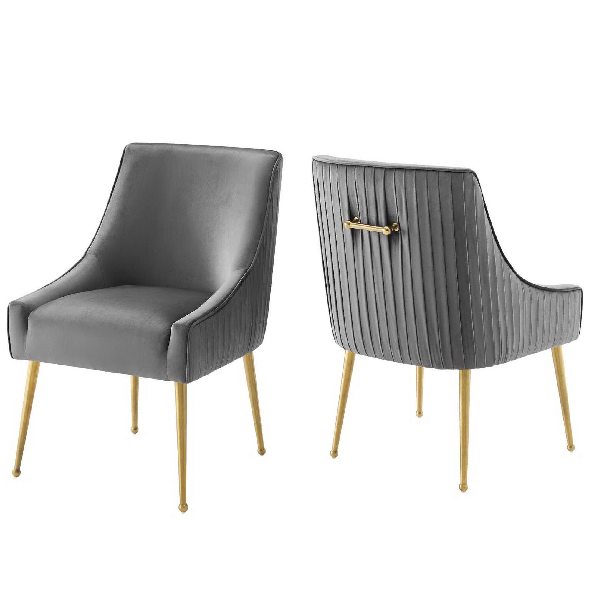 Angle. Modway - Discern Pleated Back Upholstered Performance Velvet Dining Chair Set of 2 by Modway - Gray.