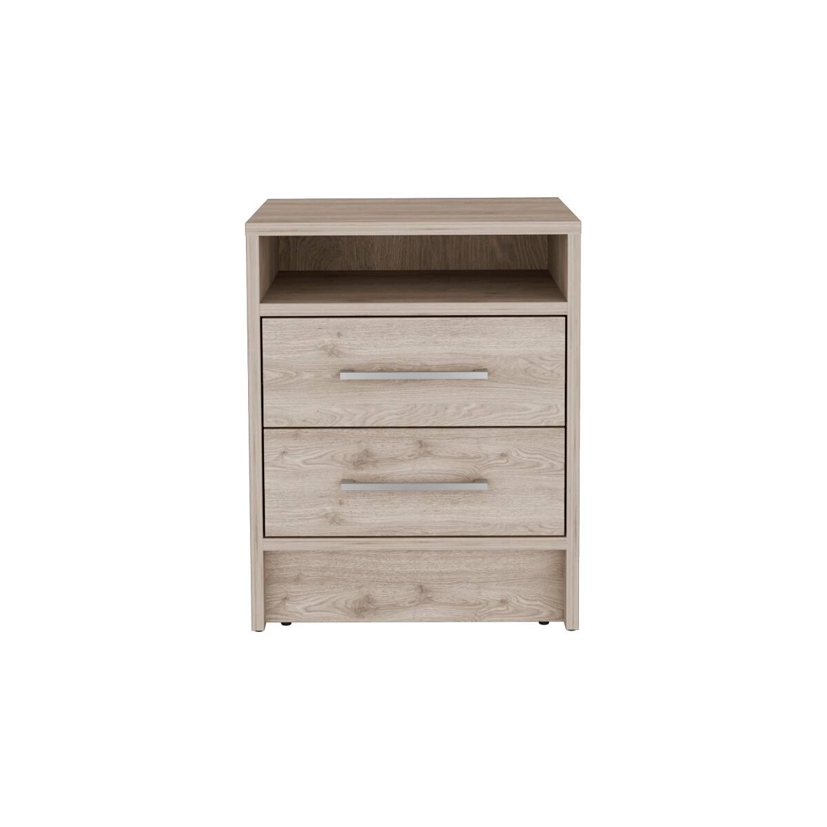 Angle. Loheer - Loheer Light Gray Nightstand with Two Drawers and Open Shelf for Small Spaces - Light Gray.