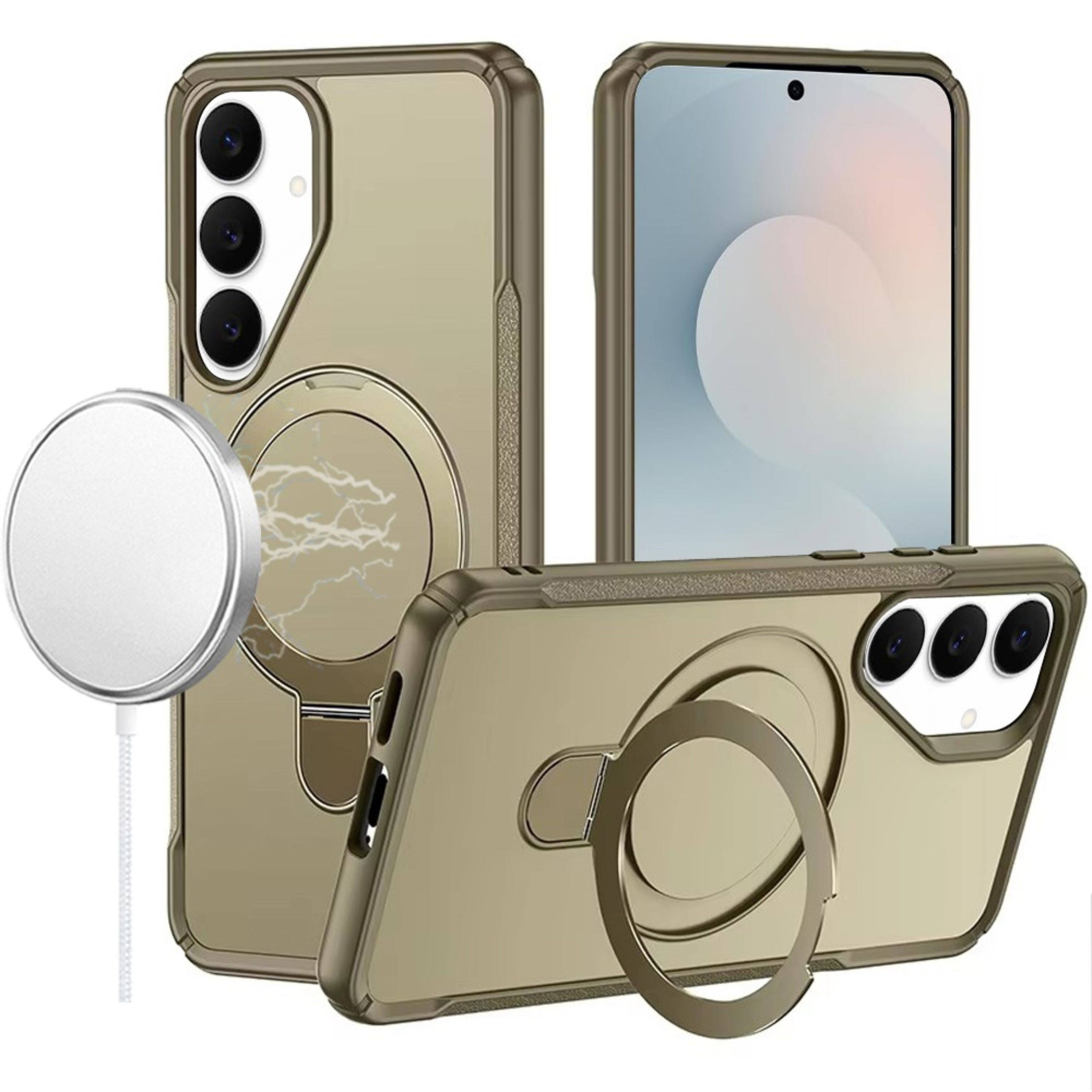 Front. Kitcheniva - Shockproof Magnetic Stand Matte Case With Tempered Glass For Samsung S26 Plus Khaki - Khahi.