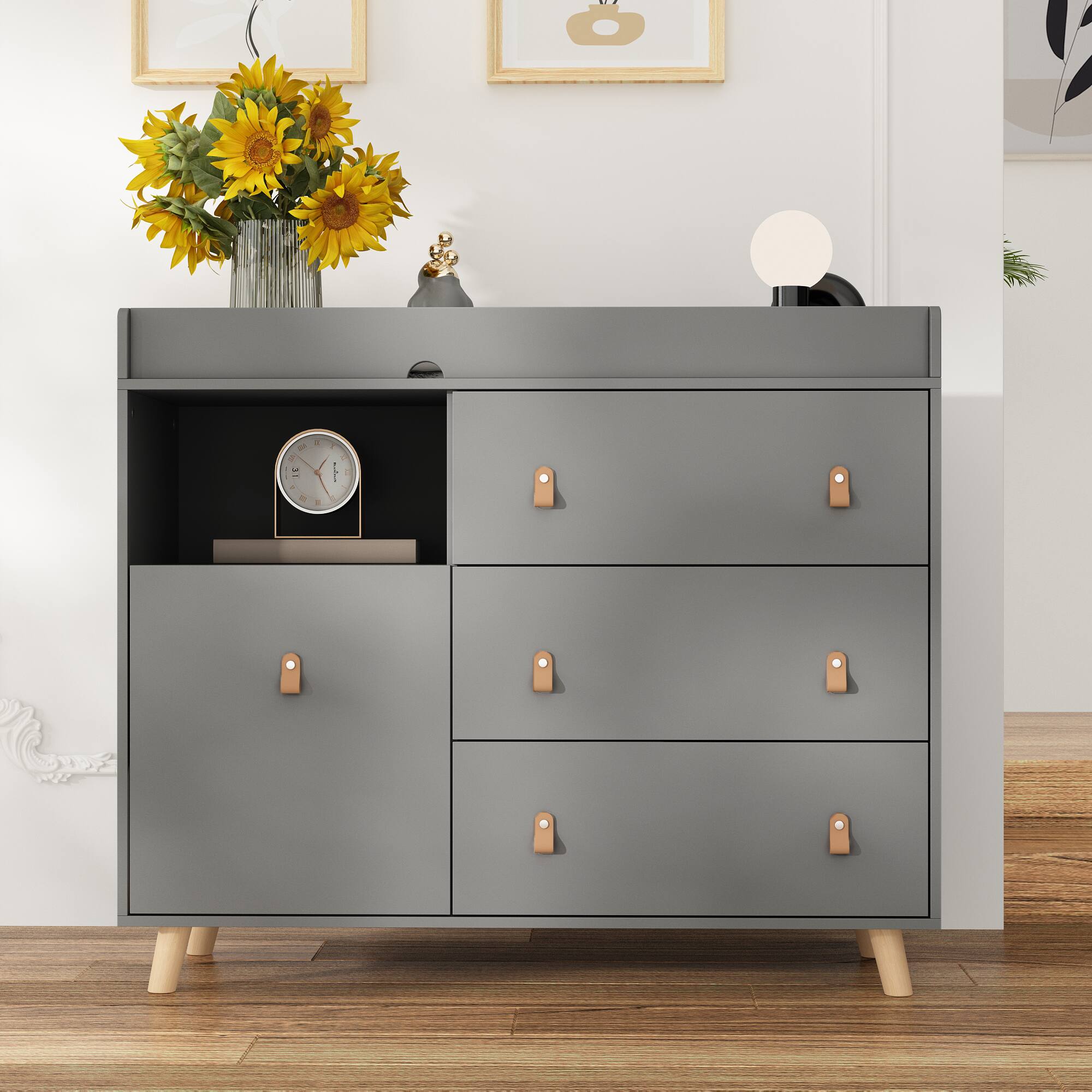 Back. FUFU & GAGA - FUFU&GAGA Steel - Frame Storage Bed: LED Lights, Multi - Drawer & Modern Style - Gray.