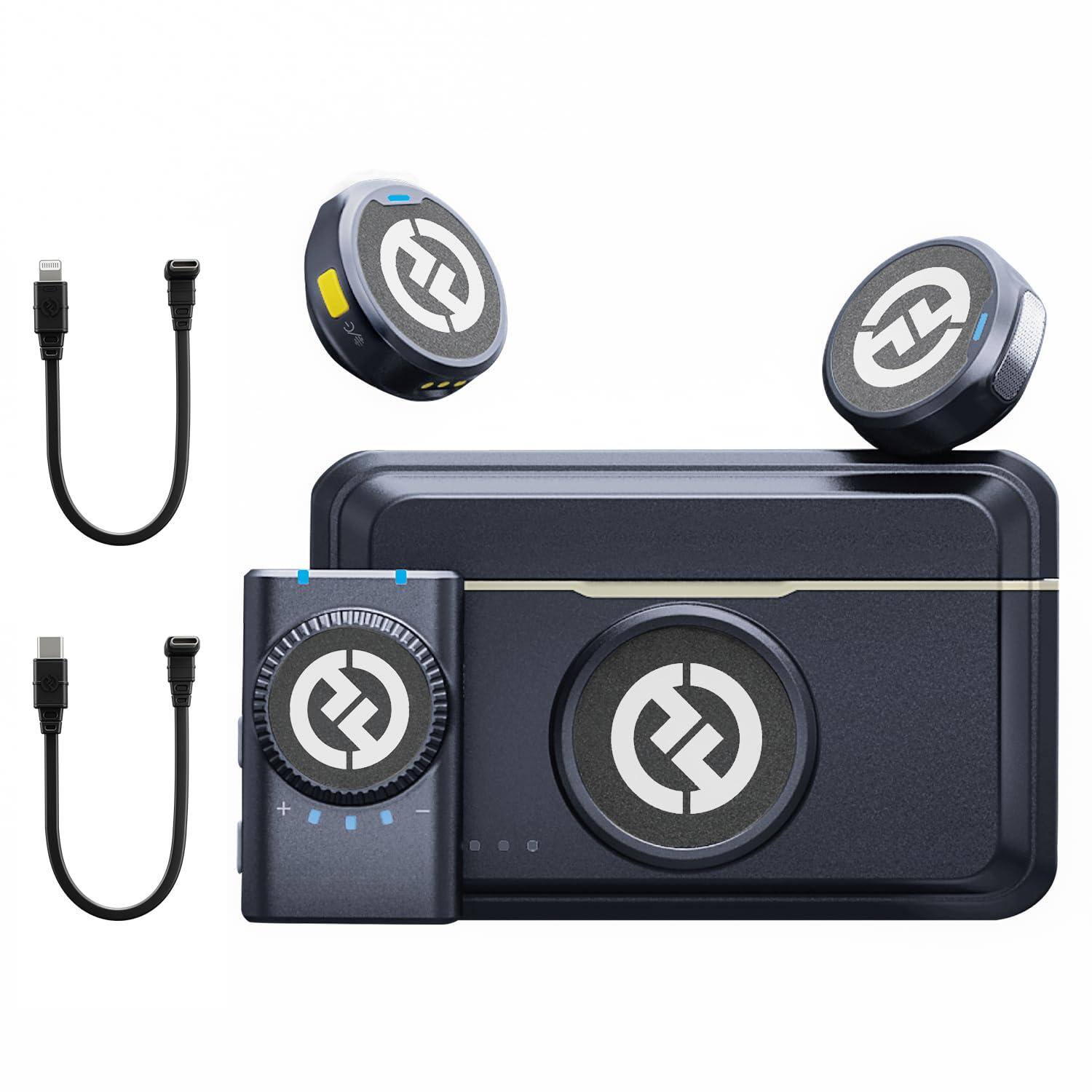 Front. HM 1810 - Hollyland Lark M2 Wireless Microphone For Iphone camera android pc 24 bit High Fidelity Audio Range Noise C - Black Camera(3.5mm TRS).