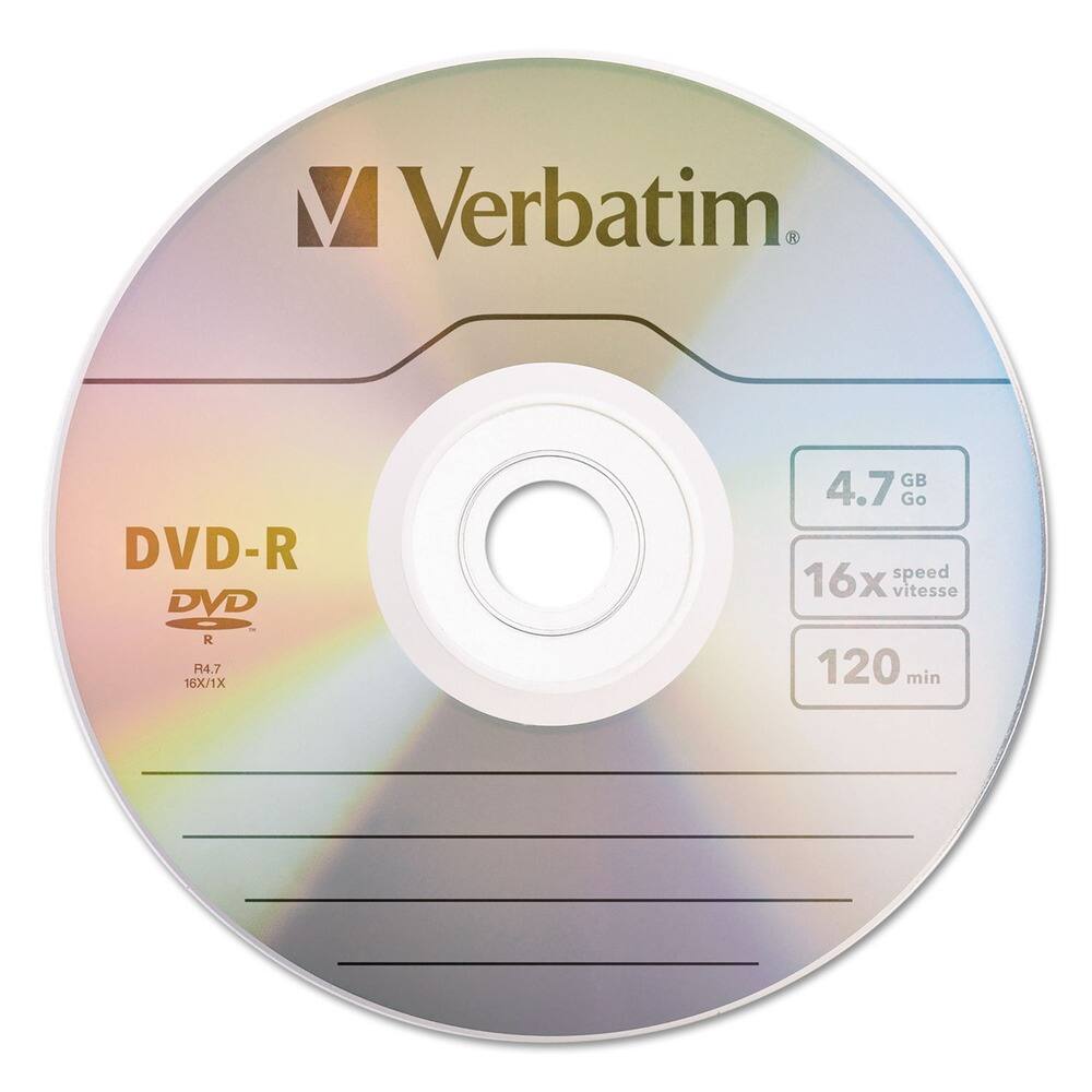 Verbatim  
DVD-R  
DVD  
R4.7 16X/1X  
4.7 GB  
16x speed  
120 min
