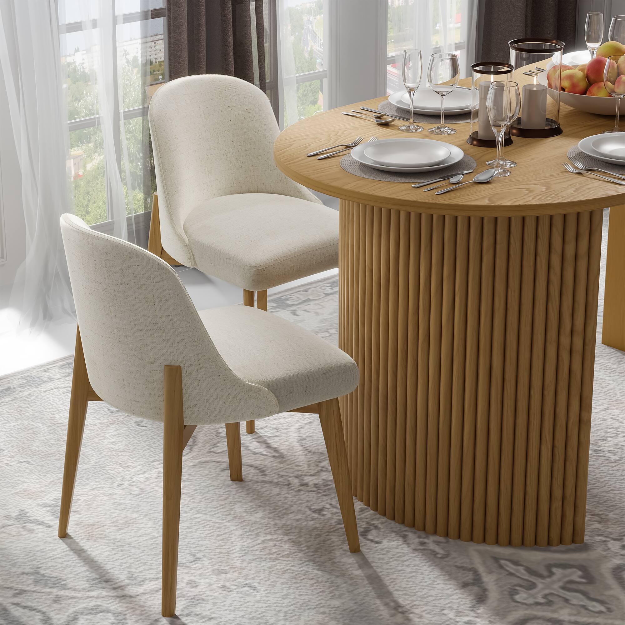 Angle. PexFix - Modern Upholstered Dining Chair with Solid Wood Legs and Soft Cushioned Seat for Kitchen & Dining Room - Oak.