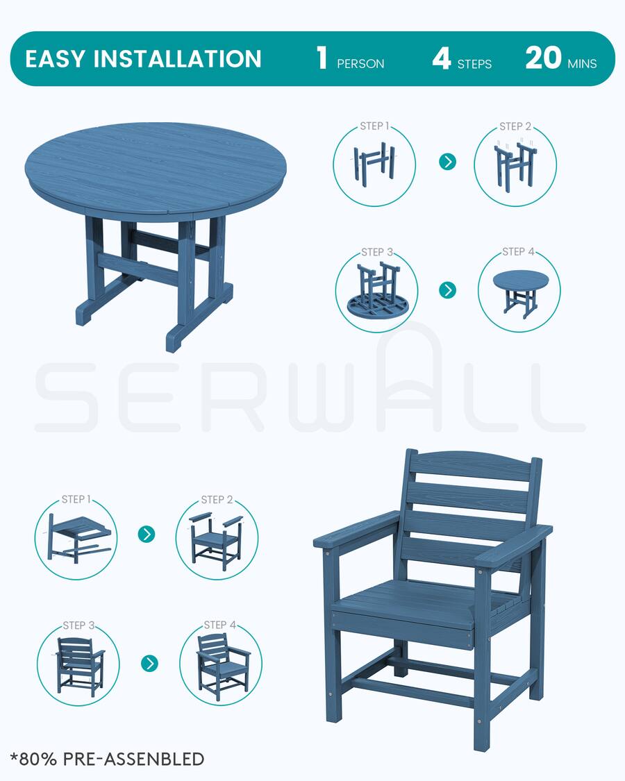 Peson Using Pc SERWALL 5 Pc Patio Dining Sets, HDPE Outdoor Table and Chairs Furniture ...