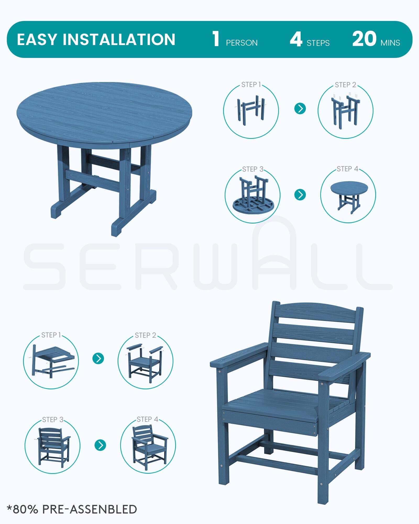 SERWALL 5 Pc Patio Dining Sets, HDPE Outdoor Table and Chairs Furniture ...