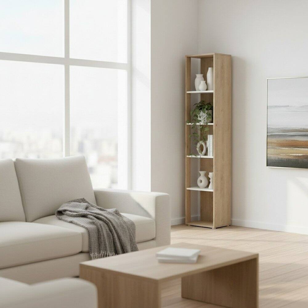 Left. FurniFact - 5-Shelf Bookcase with Side Access Design for Home or Office - Brown.