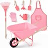 Front. Best Choice Products - Best Choice Products Kids Wheelbarrow Gardening Tool Set 8 Piece with Metal Tools, Apron, Gloves Ages 3+ - Pink - Pink.