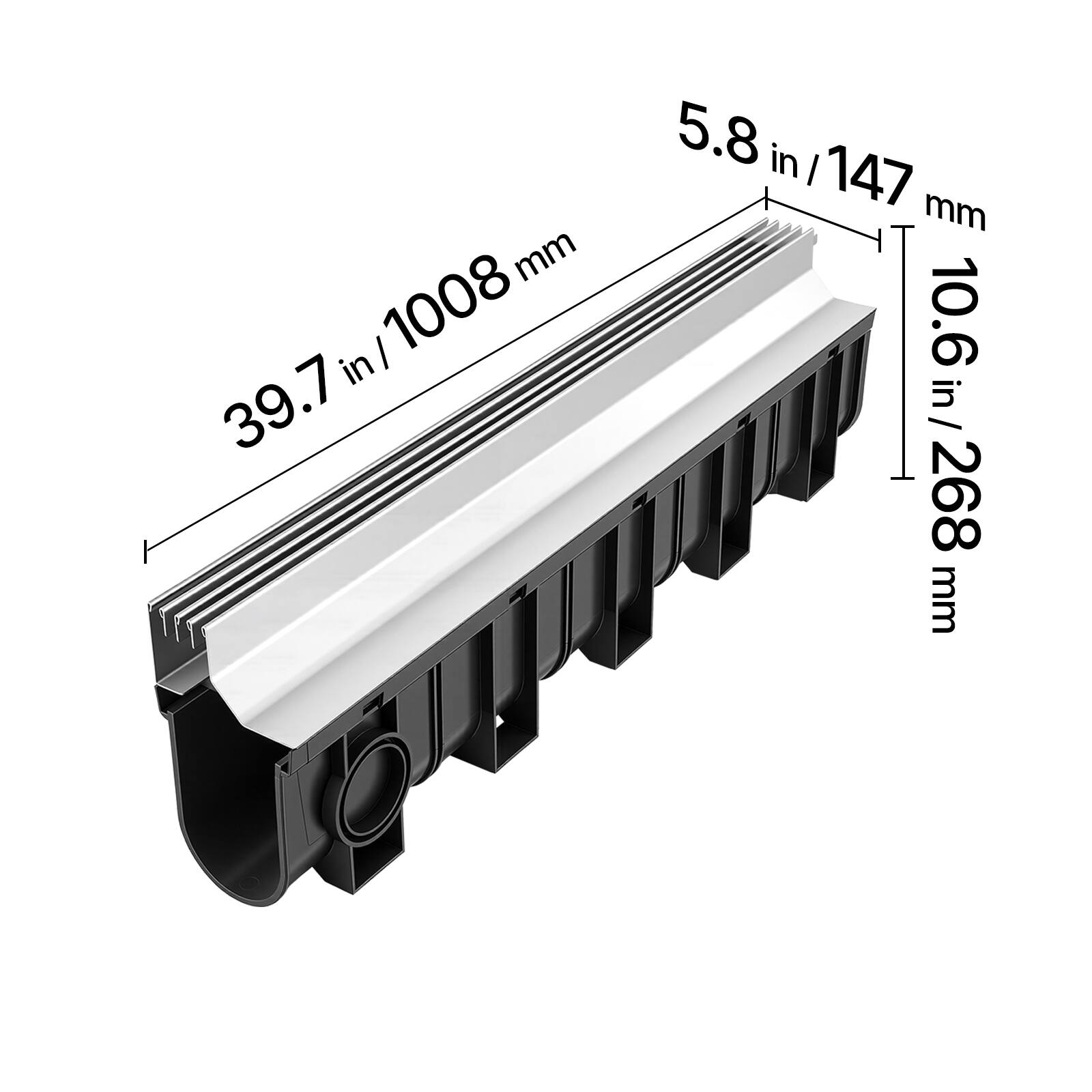 39.7 in / 1008 mm  
5.8 in / 147 mm  
10.6 in / 268 mm