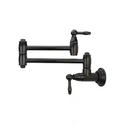 Front. Akicon - Akicon Solid Brass Wall-Mounted Pot Filler Kitchen Faucet with Dual Joint Swing Arms for Stovetop in Matte Black - Matte Black.