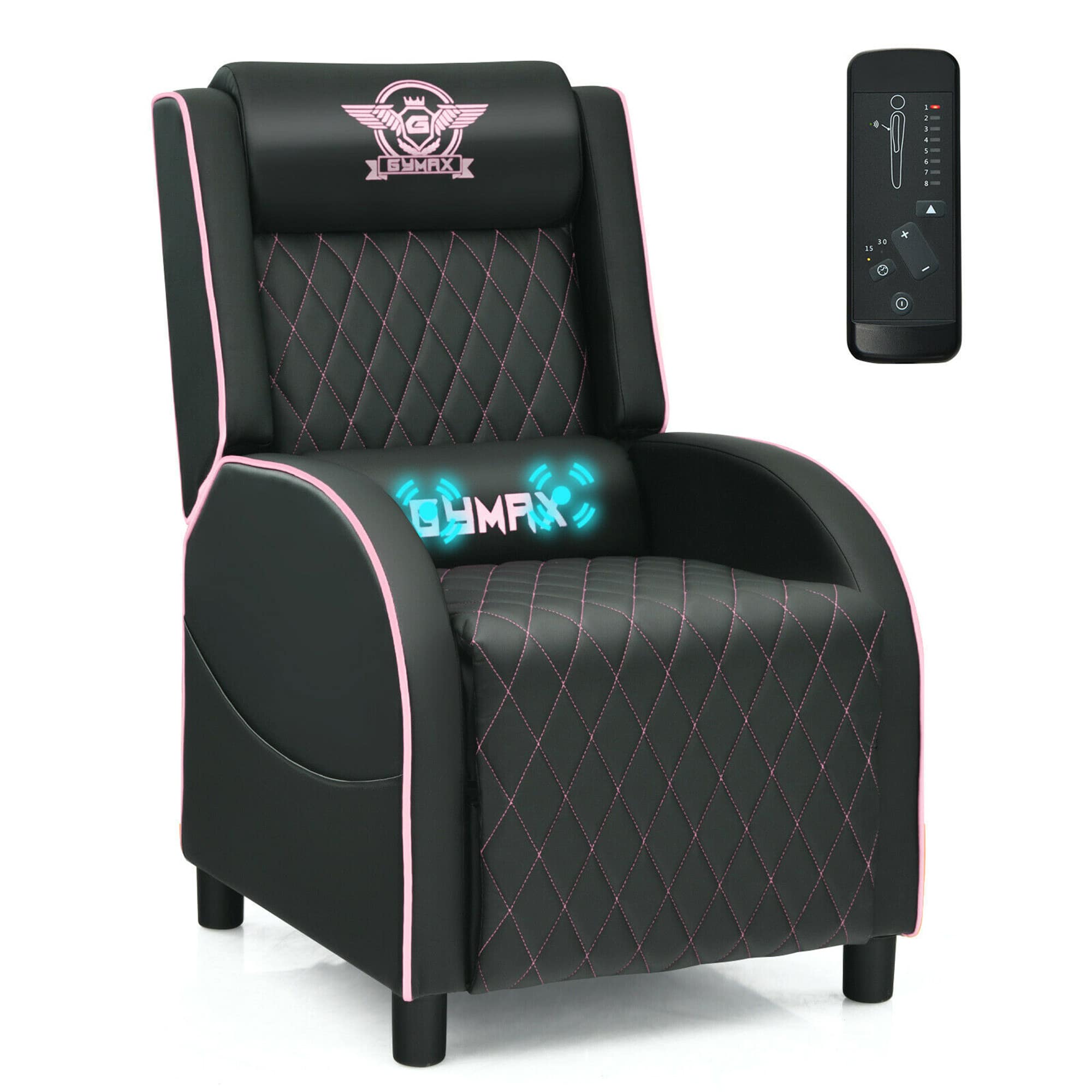 Gymax - Massage Gaming Recliner Chair Leather Single Sofa Home Theater Seat Pink - Pink
