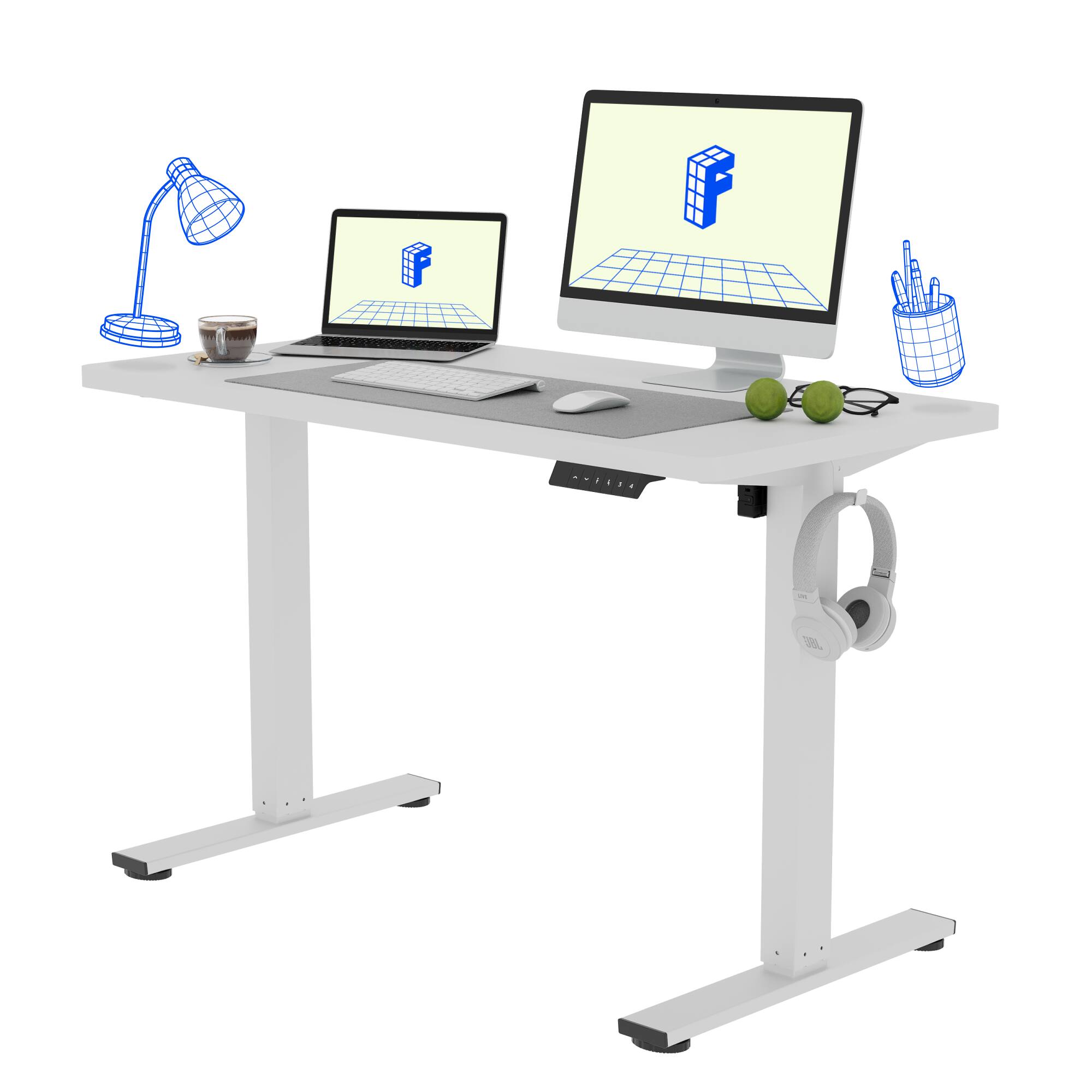 FlexiSpot - E2 48''W Electric Adjustable Standing Desk Chipboard, / - White