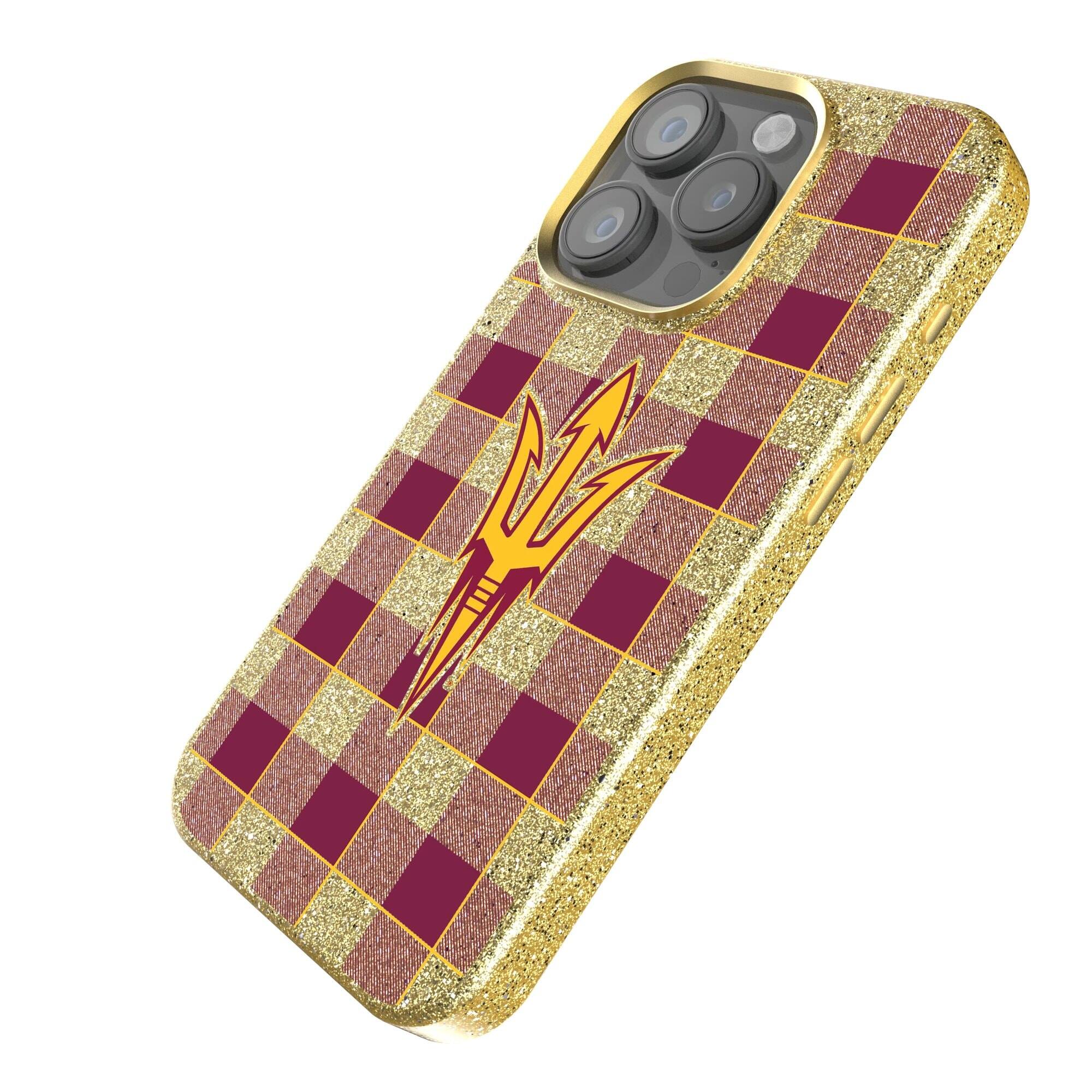 Alt View 1. Keyscaper - Arizona State Sun Devils Plaid Bling iPhone Case - 16 Plus - Gold.