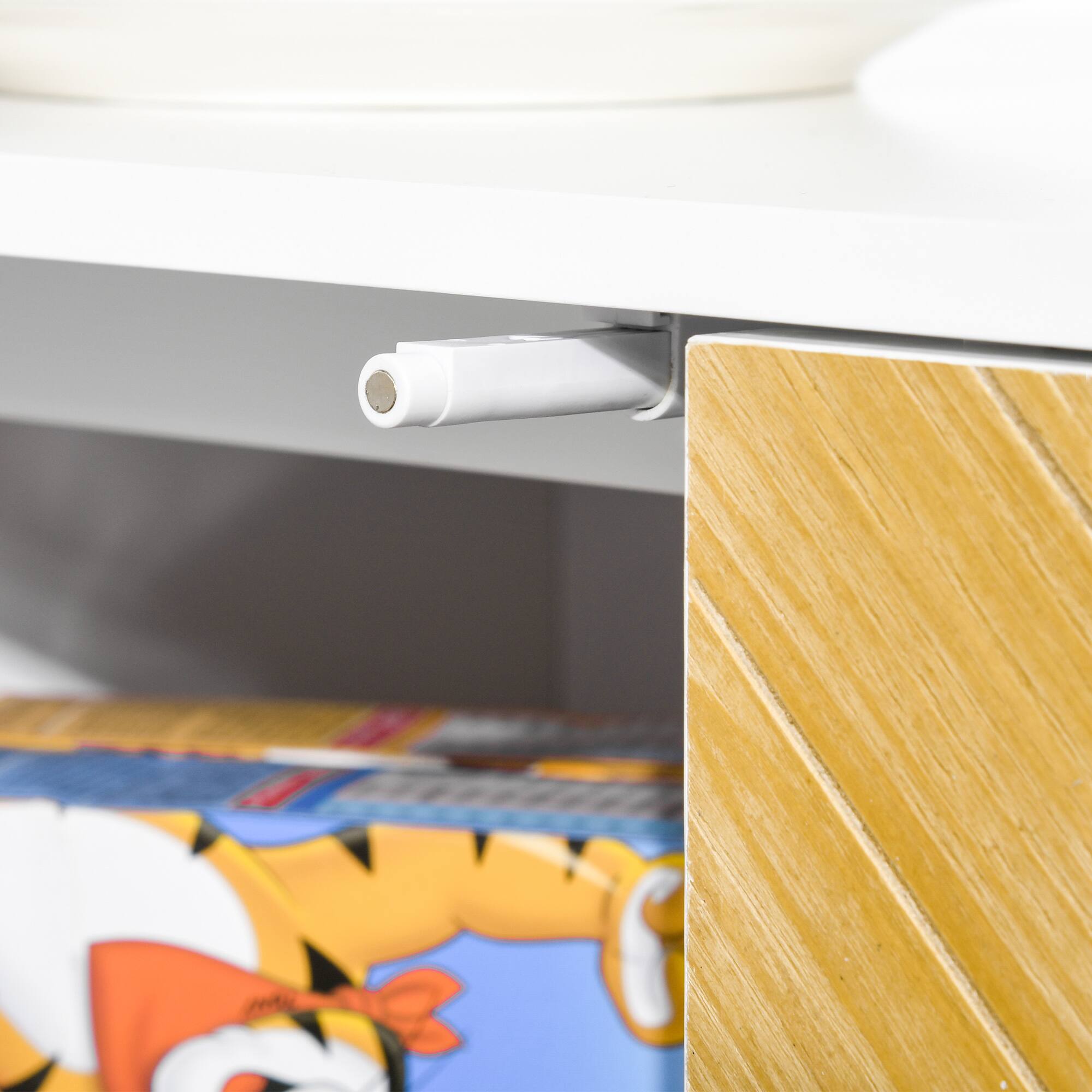 Alt View 7. Homcom - Door Sideboard Buffet Cabinet, Coffee Bar Cabinet with Chevron Pattern, Adjustable Shelf and Metal Legs - Natural.