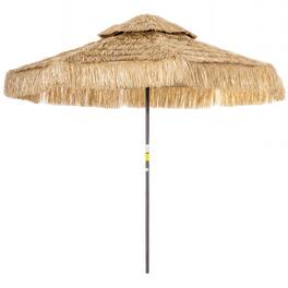 Outsunny - FT Hula Thatched Tiki Patio Umbrella, 2-Tier Tropical Hawaiian Style Outdoor Umbrella with 8 Ribs - Khaki