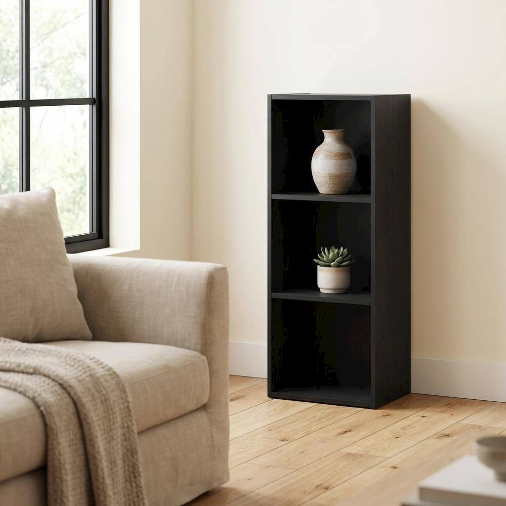 Left. FurniFact - Blackwood 3-Tier No Tool Assembly Bookcase with Open Shelves for Storage - Blackwood.