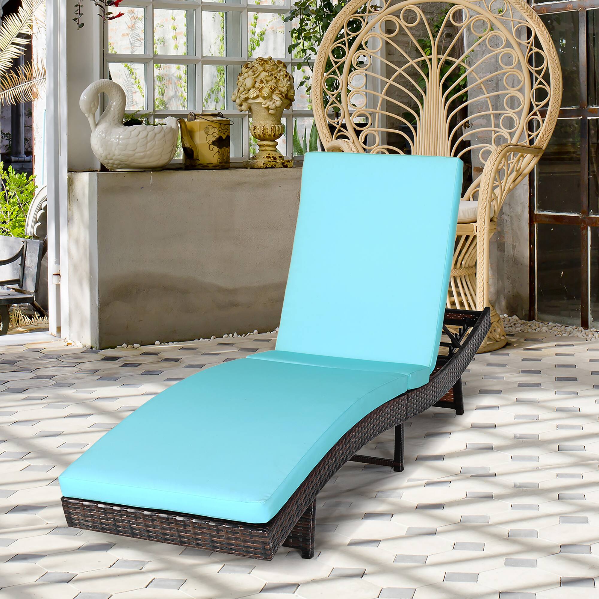 Alt View 10. Costway - 2PCS Patio Rattan Folding Lounge Chair Adjustable Cushion - Turquoise.