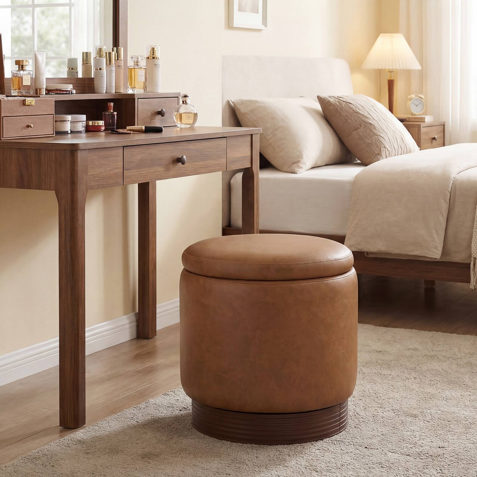Alt View 1. Costway - Costway 360° Swivel Faux Leather Foot Rest with Hidden Storage, 400 Lbs Weight Capacity - Brown.