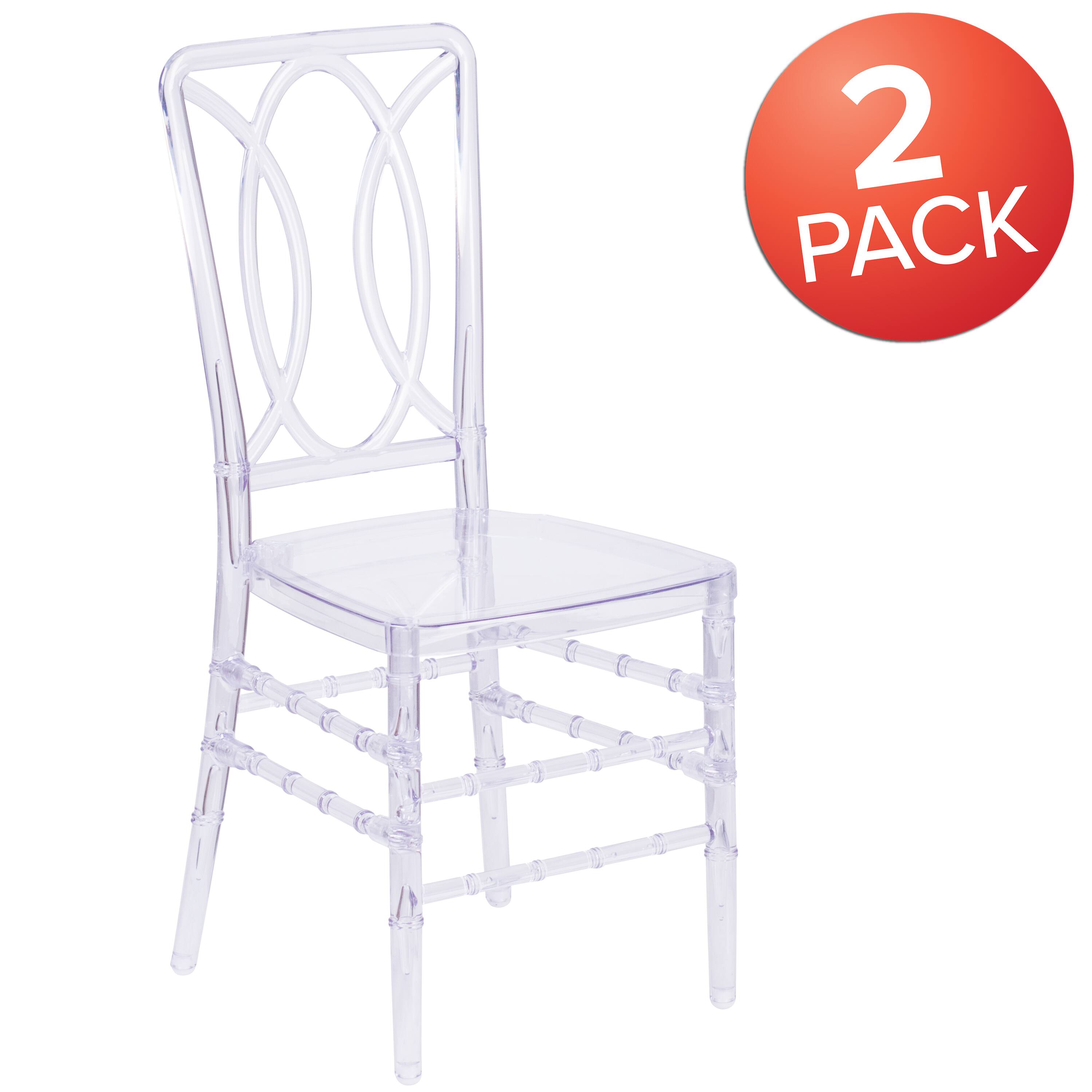 Alt View 1. Emma + Oliver - 2 Pk  Transparent Design Stacking Chair with Designer Back - Event Chair - UV Resistant - Crystal Ice.