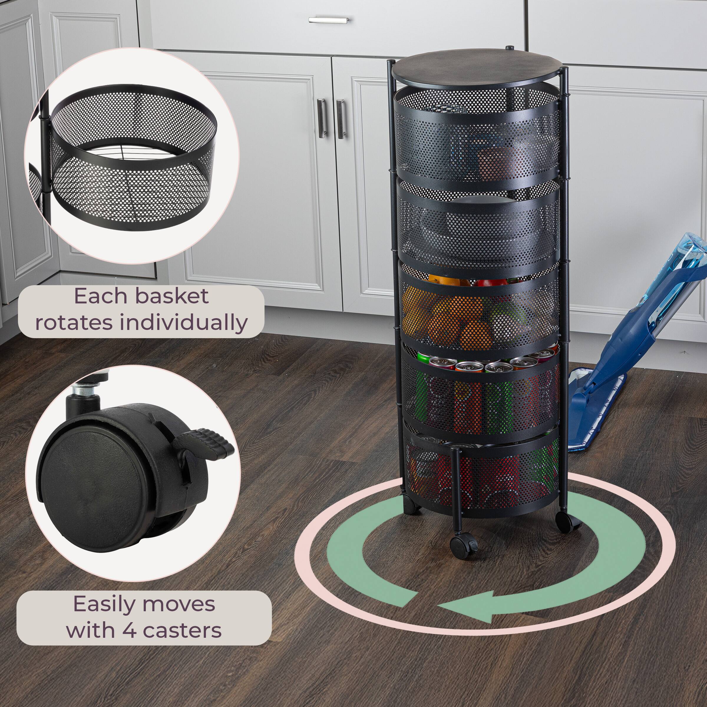 Each basket rotates individually  
Easily moves with 4 casters