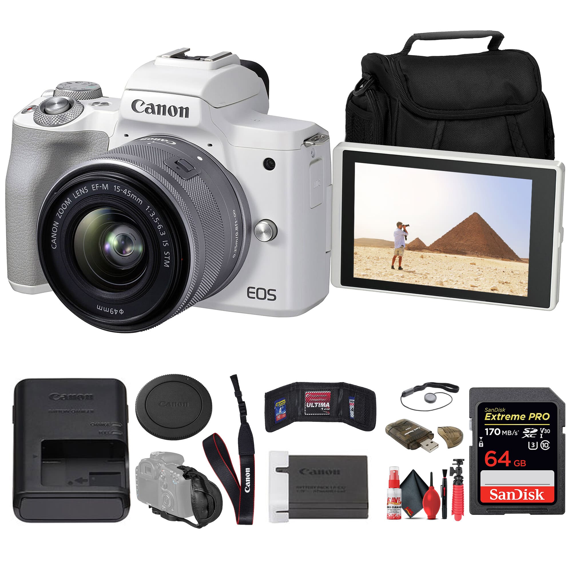 Canon - EOS M50 Mark II Mirrorless Camera with 15-45mm Lens + 64GB Card Base Bundle (International Version) - White
