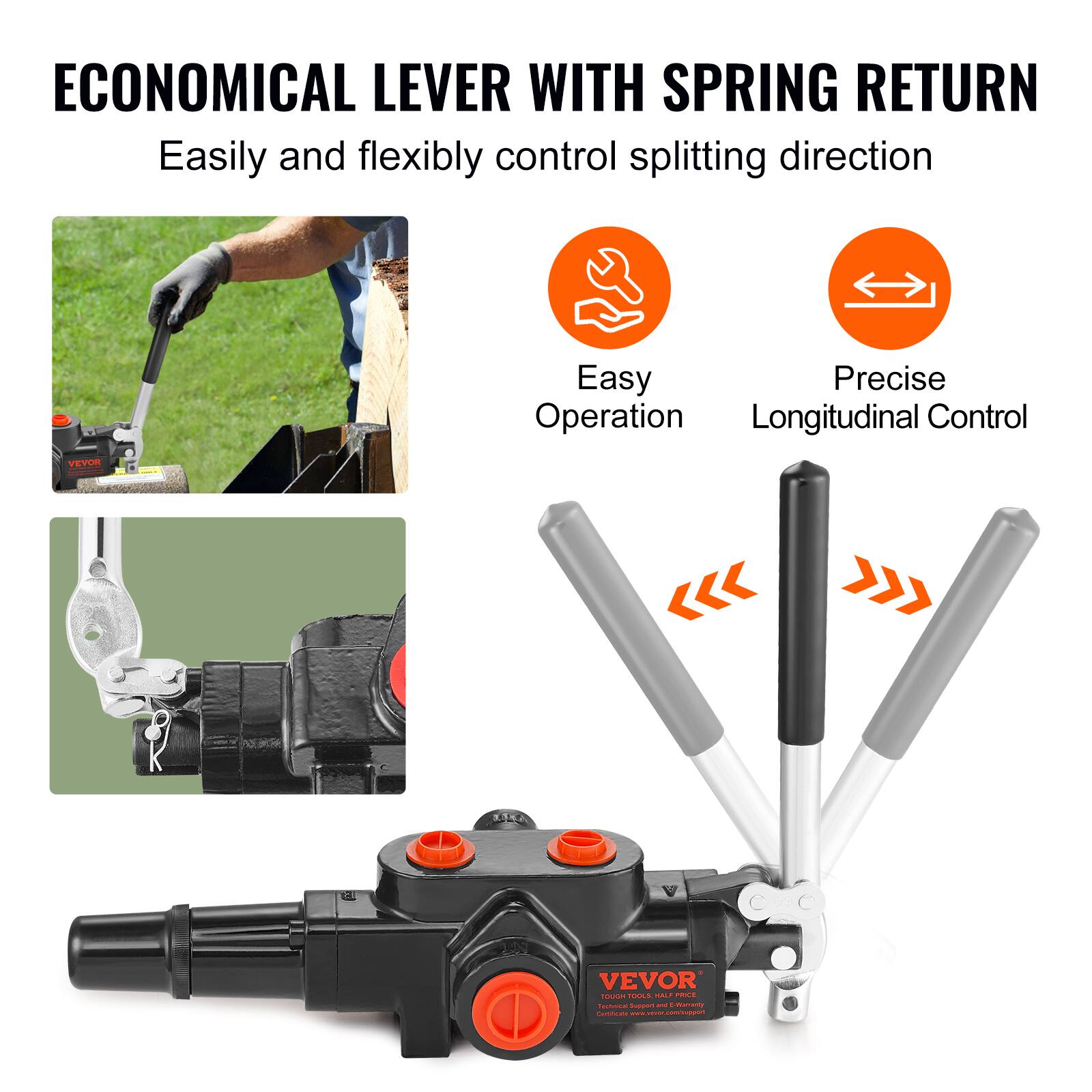 ECONOMICAL LEVER WITH SPRING RETURN  
Easily and flexibly control splitting direction  
Easy Precise Operation  
Longitudinal Control  
VEYOR VEVOR FSUn TLE  
PRICE - - - R - -- -
