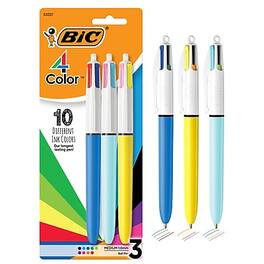 BIC - 4-Color Retractable Ballpoint Pen, Medium Point, 3/Pack - Assorted Ink