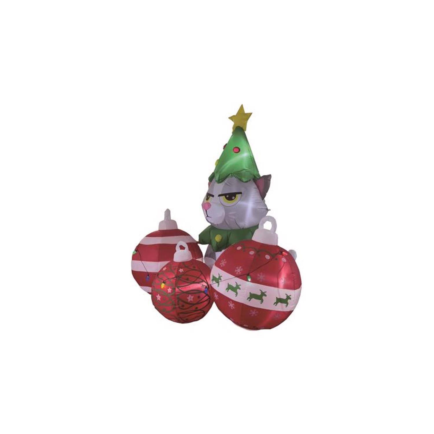 Angle. Celebrations - Celebrations Christmas Grumpy Cat with Ornaments and String lights 6 ft. Inflatable - Multicolored.