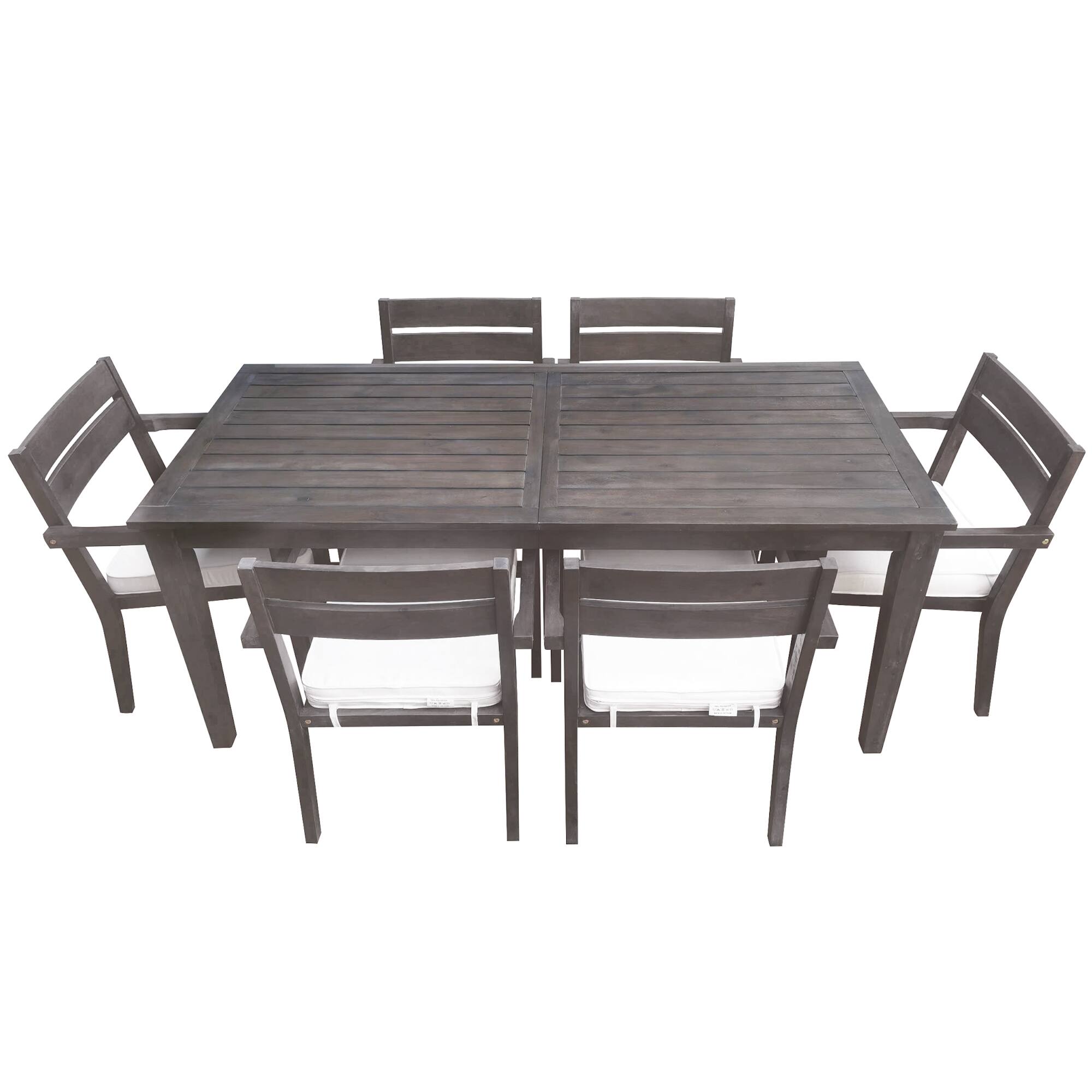 Back. Mondawe - 7 Pieces Acacia Wood Outdoor Dining Set with Cushions - Brown+Beige.