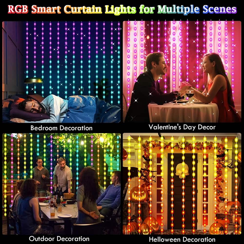 MOSZAR LLC - Smart Curtain String Lights 8x6ft, USB Powered with Remote/App Control