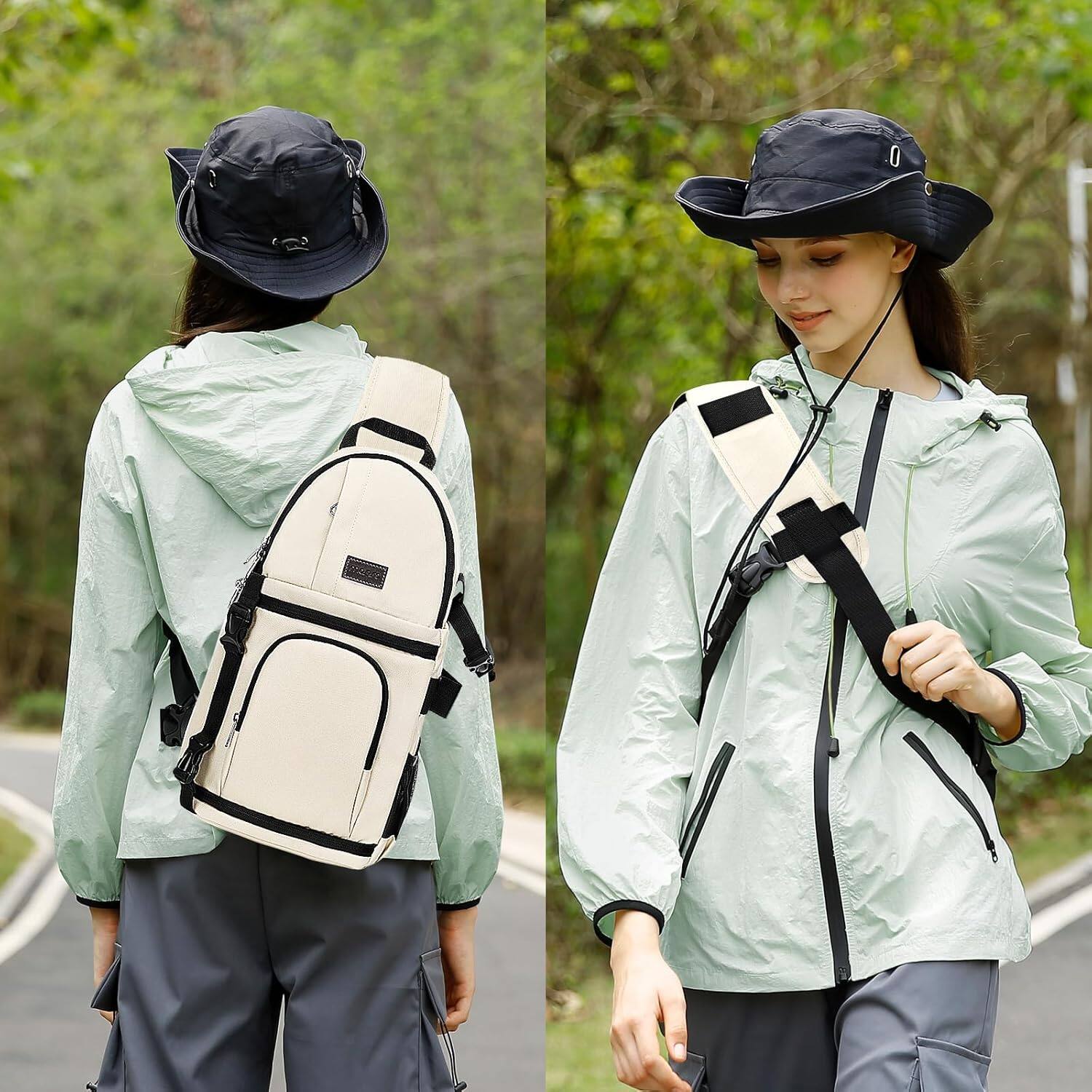 Alt View 2. mosiso - Camera Sling Bag Shockproof Photography Camera Backpack with Tripod Holder & Removable Modular Inserts - Beige.