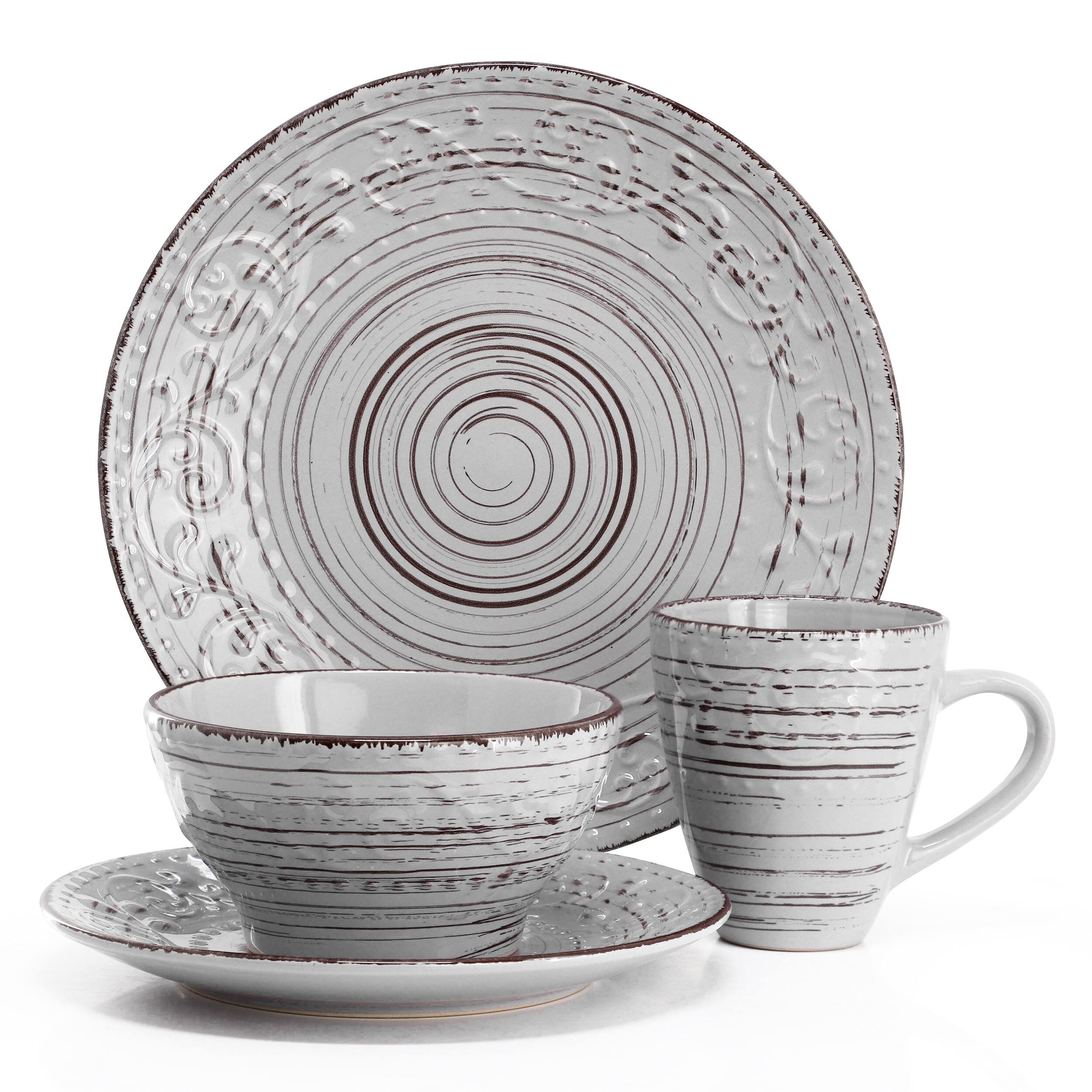 Alt View 1. Elama - Elama Malibu Calcite 16-Piece Dinnerware Set in Light Gray - Light Gray.