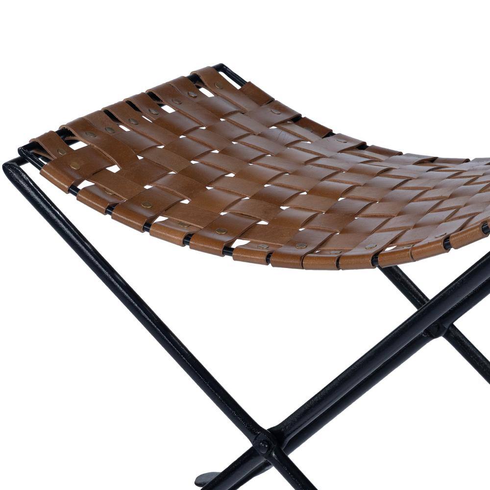 Angle. Butler Specialty - Karma Woven Leather Stool - Medium Brown.