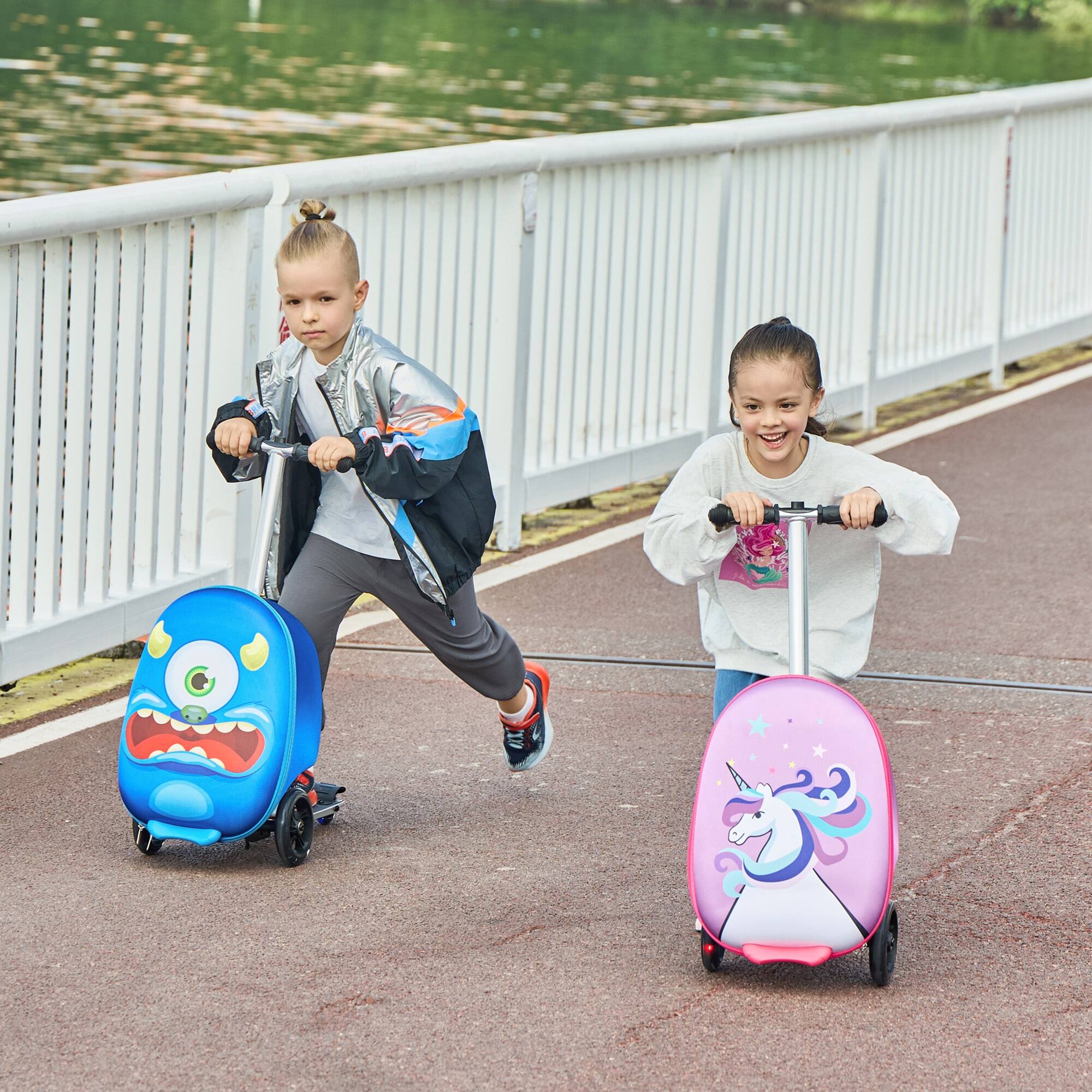 Back. GoPowerBike - GoPowerBike GoVoyage 3-Wheel Kids Luggage Scooter with Light-Up Wheels | Pink - Pink.