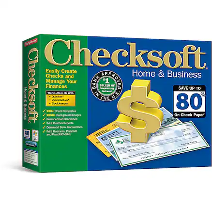 Checksoft Home & Business
Easily Create Checks and Manage Your Finances
Works Alone or With Quicken*
#1 Seller of Check Writing Software in the U.S.
Save Up to 80% on Check Paper
100+ Check Templates
Background Images On Check Paper
Balance Your Checkbook
Print Custom Reports
Download Bank Transactions
Print Business, Personal Checks
Payroll
Windows 7 - 78 POOS