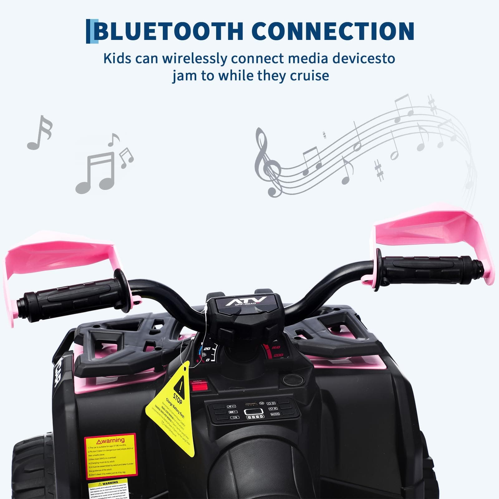 **BLUETOOTH CONNECTION**
Kids can wirelessly connect media devices to jam to while they cruise.